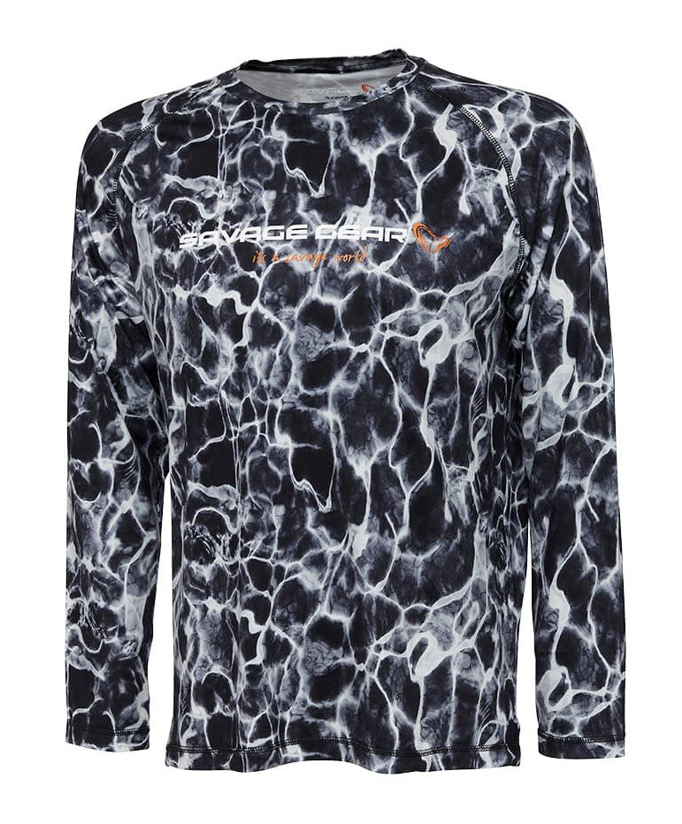 Maglietta Savage Gear Night UV Longsleeve Black Waterprint