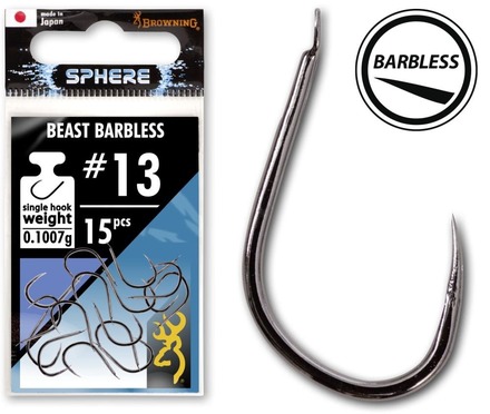 Browning Sphere Beast Barbless Hook With Spade (15 pezzi)