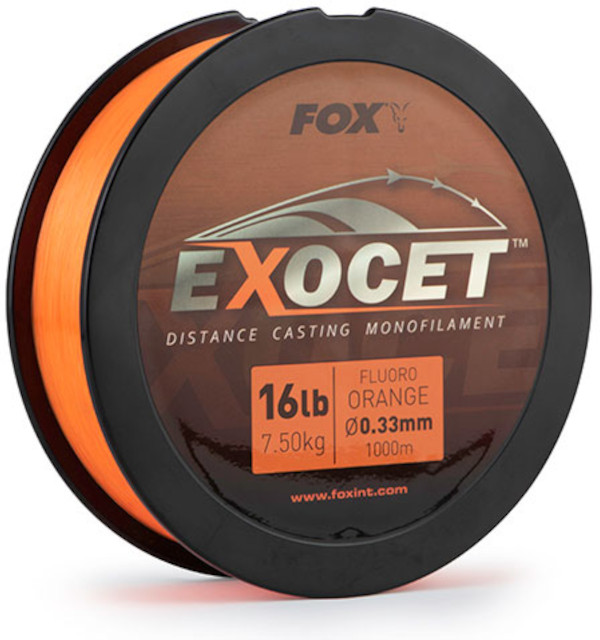 Fox Exocet Fluoro Orange Mono Lenza in Nylon - Fox Exocet Fluoro Orange Mono 0.33mm 16lb/7.5kg (1000m)