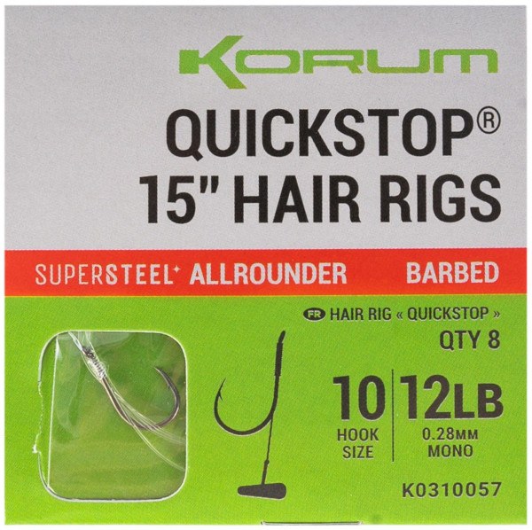 Korum Quickstop Barbed Hair Rigs, 8 pezzi! - 38cm