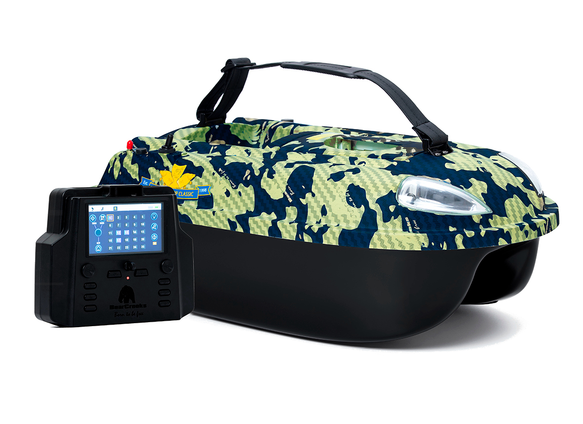 BearCreeks iPilot15 Feed Boat Camo + GPS Autopilota