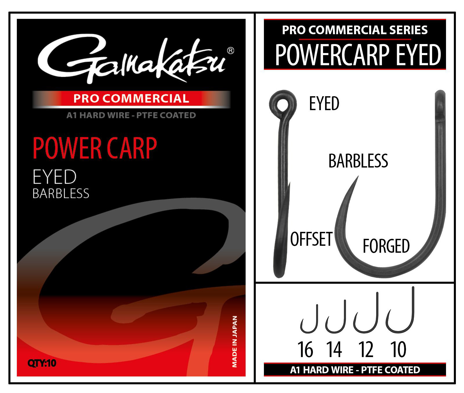 Amo per coregone Gamakatsu Pro-C Powercarp Eyed A1 PTFE BL (10 pezzi)