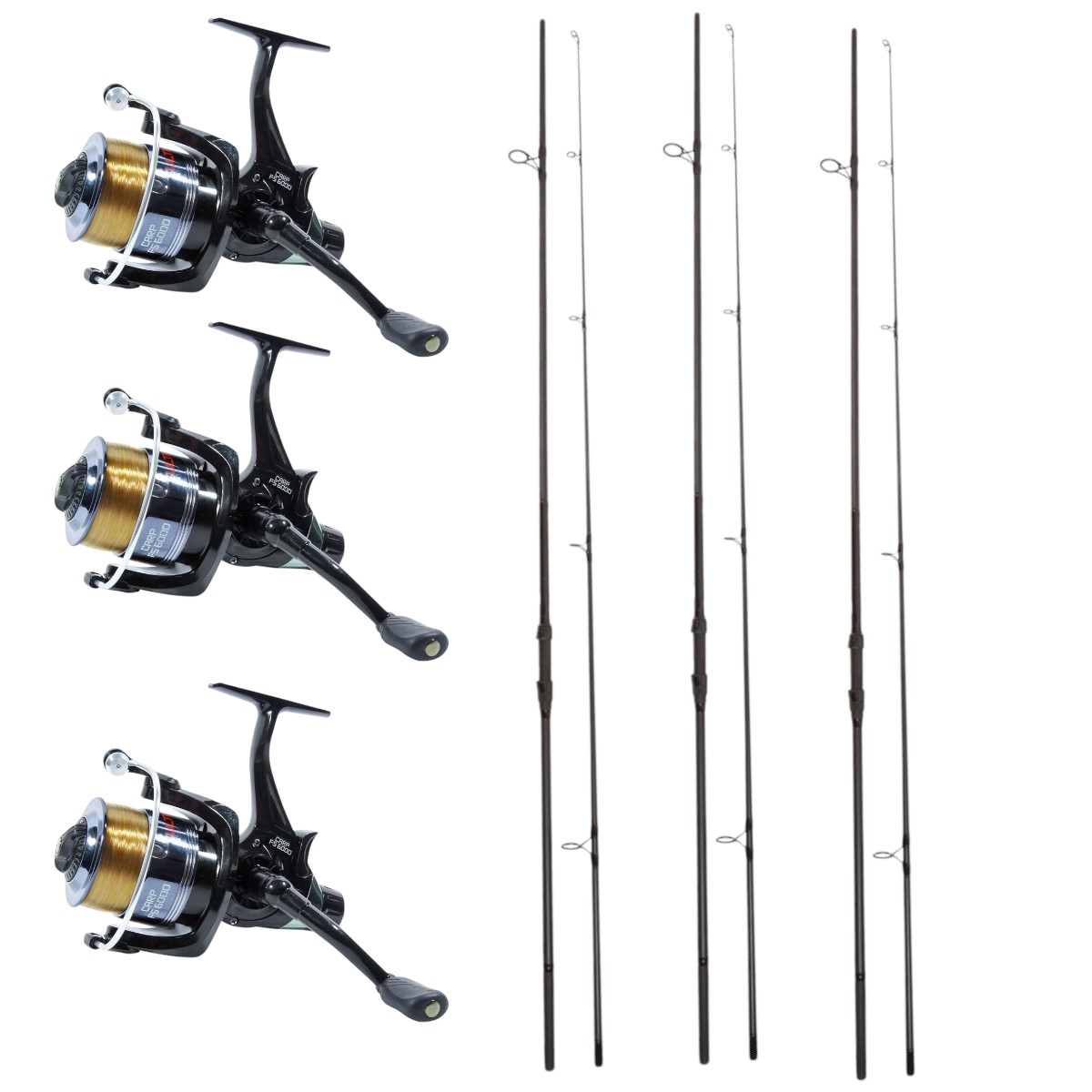 3x Ultimate Adventure Carp II + 3x Ultimate Carp FS 6000 (Canna da carpa + Bobina baitrunner)