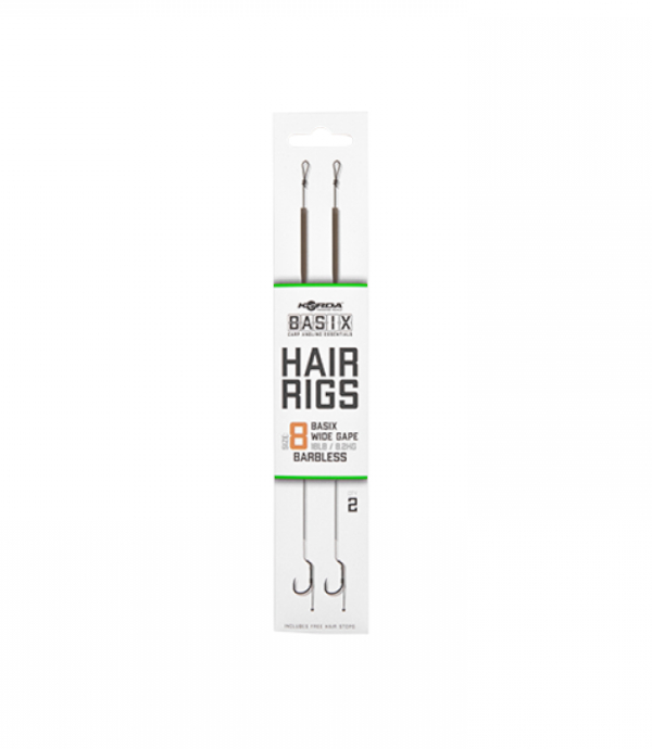 Korda Basix Hair Rigs Wide Gape Barbless - Basix Hair Rigs Wide Gape 8 Barbless 18lb/8,2kg (2pcs)