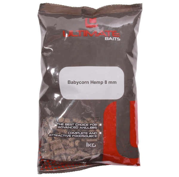 Carp Tacklebox, riempito con materiali top da carpa! - Ultimate Baits Babycorn Hemp 8mm 1kg